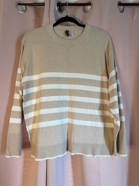 Divided Beige & White Striped Crewneck Sweater